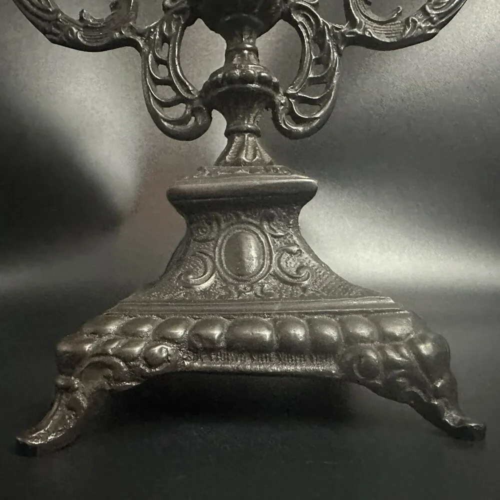 Vintage French Spelter 3 Arm Ornate Candelabra Gilt Brass Holder 8”